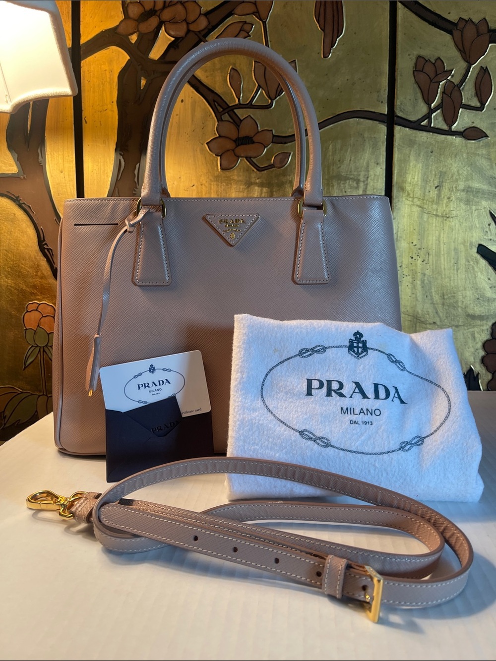 Prada Galleria Nude Saffiano Leather Double-Handle Satchel with Strap - Picture 2 of 15